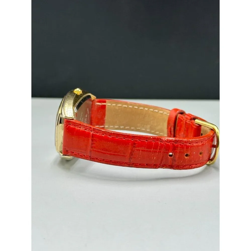 Gossip Watch Women Gold Tone Barrel Case Red Leather Band New Battery 9